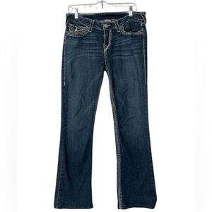 True Religion Blue Boot cut Low Rise Dark Wash horse shoe Denim Jeans Womens 30